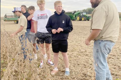 FFA members look at harvest time on their test plot