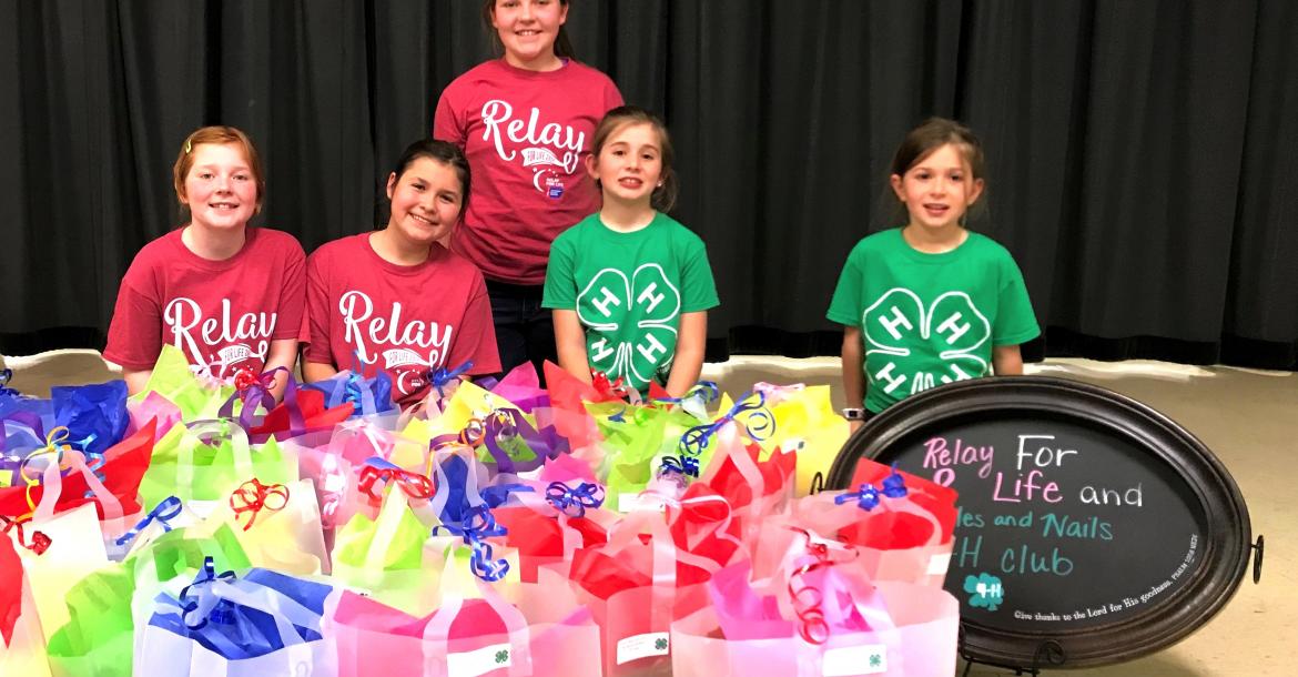 Needles and Nails 4-H Club members who recently worked on the Chemo Care package service project include (McKenzie Bruning, (front) Karissa Bruning, Maddie Steffen, Breah Steffen and Kynlee Steffen.