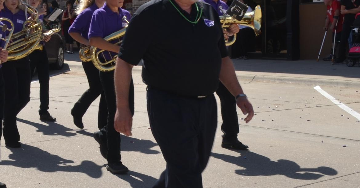 HNS band director Doyle Anderson leads HNS in a homecoming parade